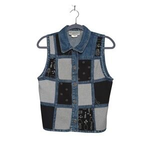Vintage 90s Denim Patch Work Button up Vest